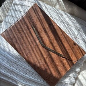 Vintage Brown Leather Clutch with Brass